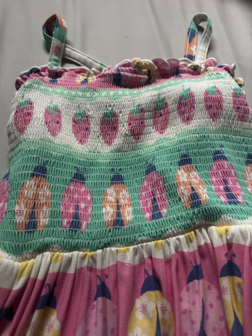 Little Sleepies Girls' Strawberry & Ladybug Print Smocked Sundress - Mint & Pink - Picture 2 of 4